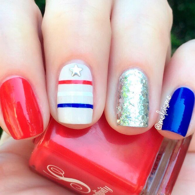 Nail Art Designs with Patriotic Star Accent
