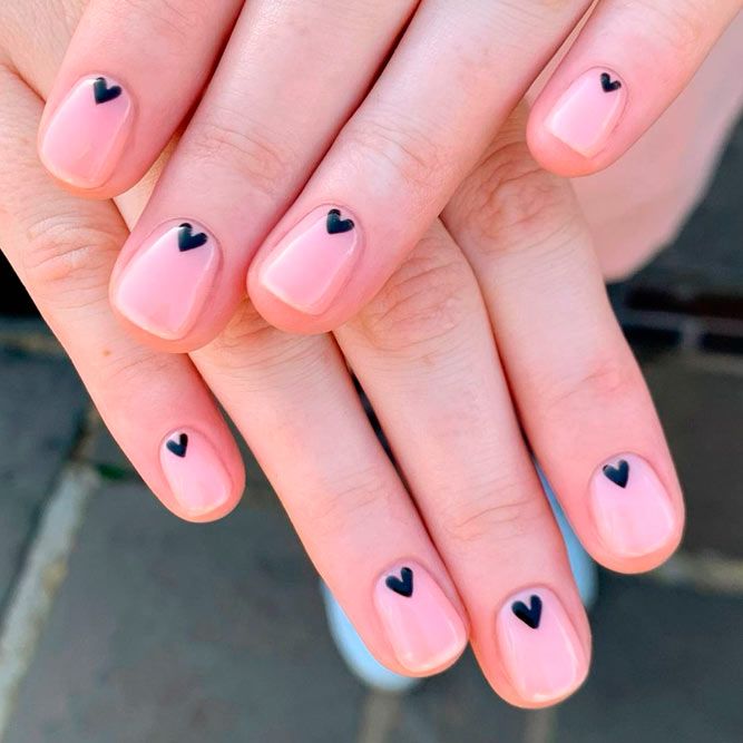 Short Nails with Cute Hearts