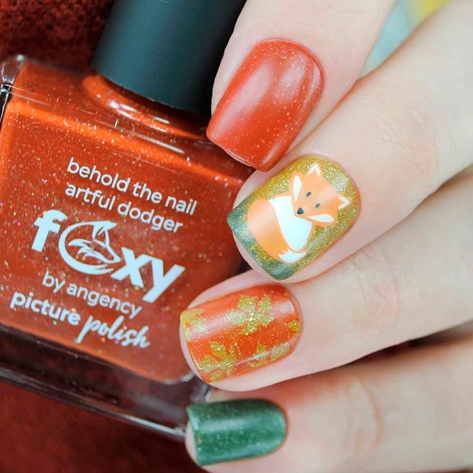 Mani With Fox And Leaves Design