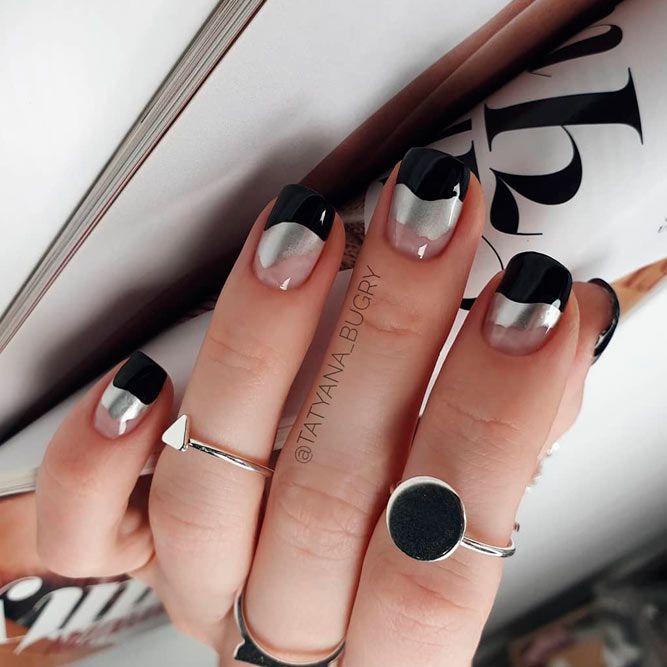 Chrome Abstract Designs For Squoval Nails