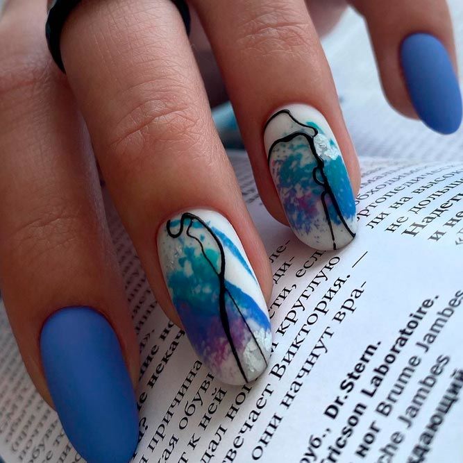 Blue Abstract Nails Designs