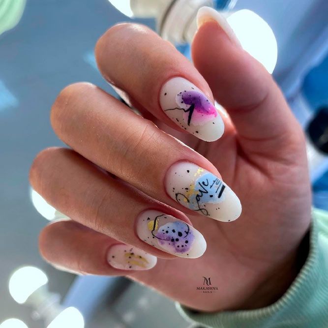Abstract Nail Art with Flowers