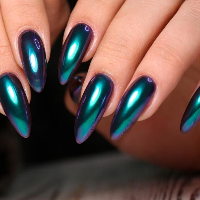 Chrome Effect With Rich Emerald Green Nails
