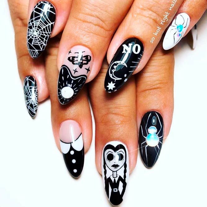Web and Spiders Halloween Nail Art