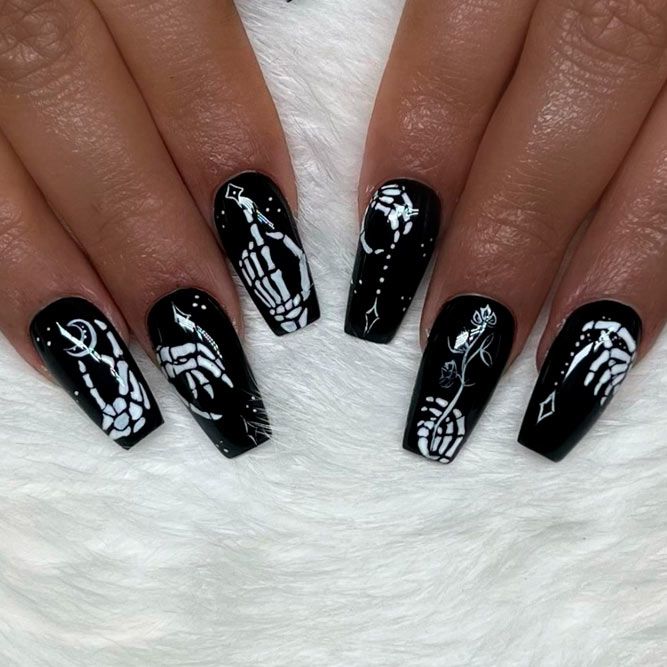 Classic Halloween Nails with Skeleton