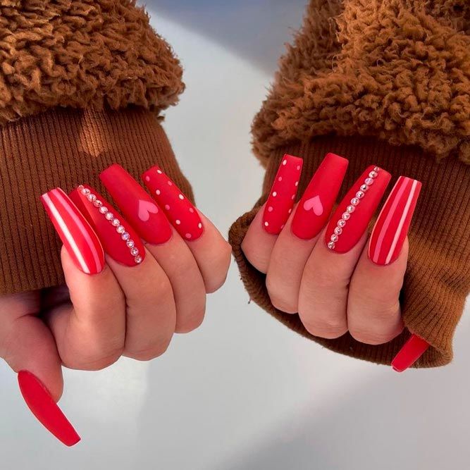 Matte Red Color For Long Nails