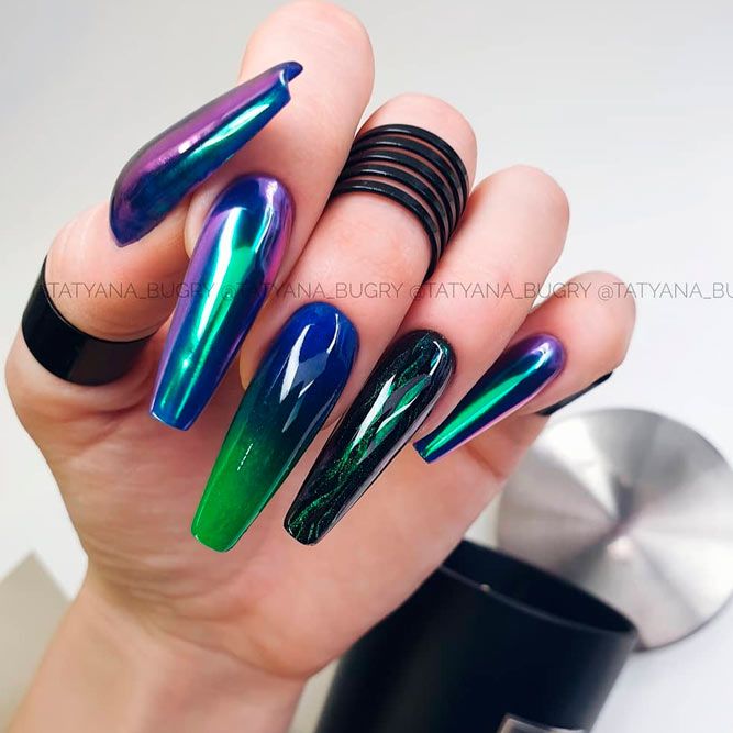 Holographic Design For Long Nails