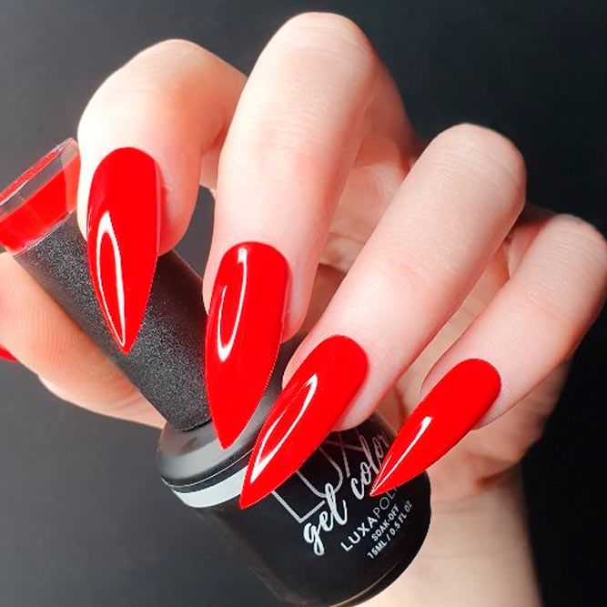 Classic Red Color For Long Nails