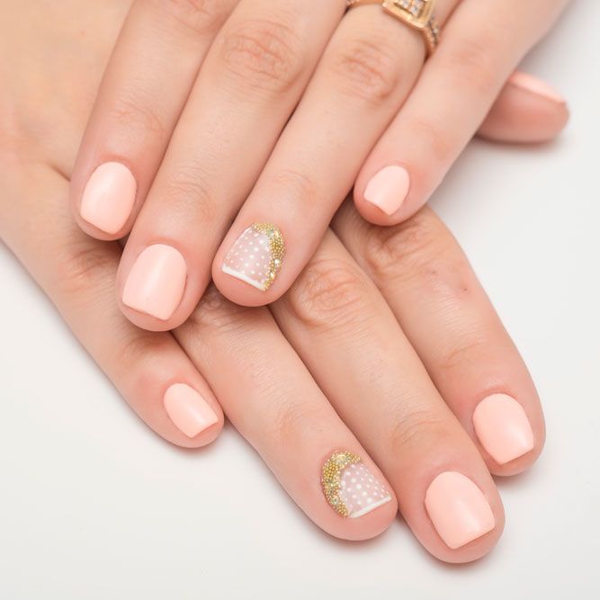 Peach And White Accent on Nails