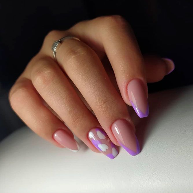 Cute Lavender French Coffin Nails