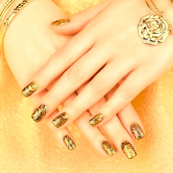 Gold And Black Mandala Short Nails