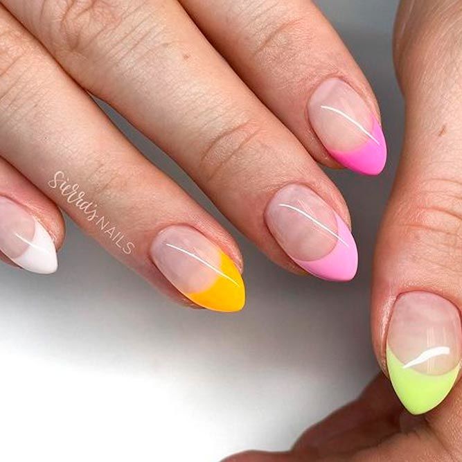 Colorful French Short Gel Nails