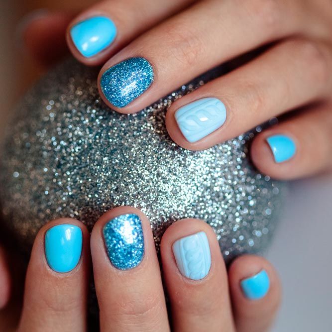 Winter Season Nails in Pale Blue Shades