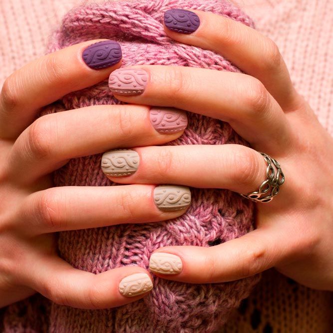Warm Matte Knitted Winter Nail Designs