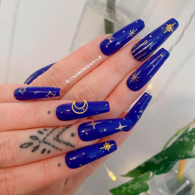 Impressive Dark Blue Ballerina Nails