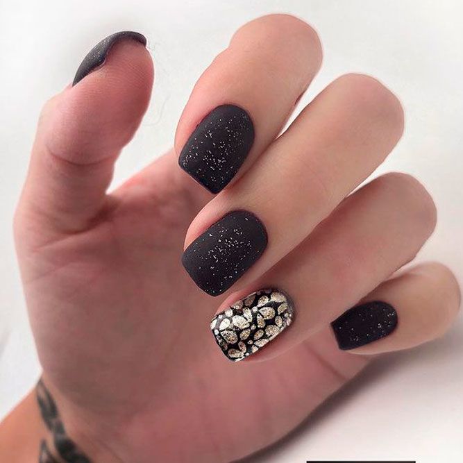 Black and Gold Nails with Glitter