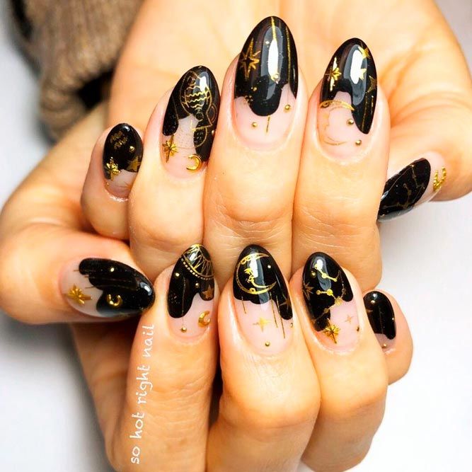 Black and Gold Mix for Short Nails
