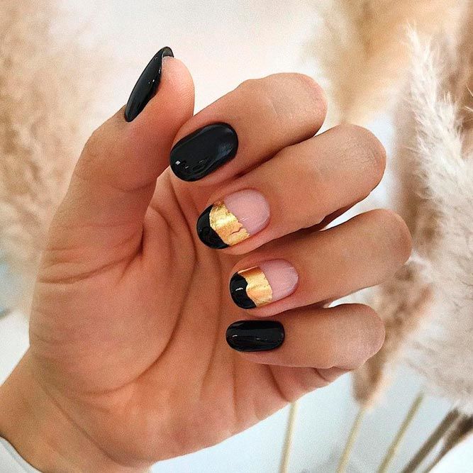 Black and Gold Designs for Short Nails