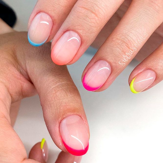 Neon French For Nude Nails