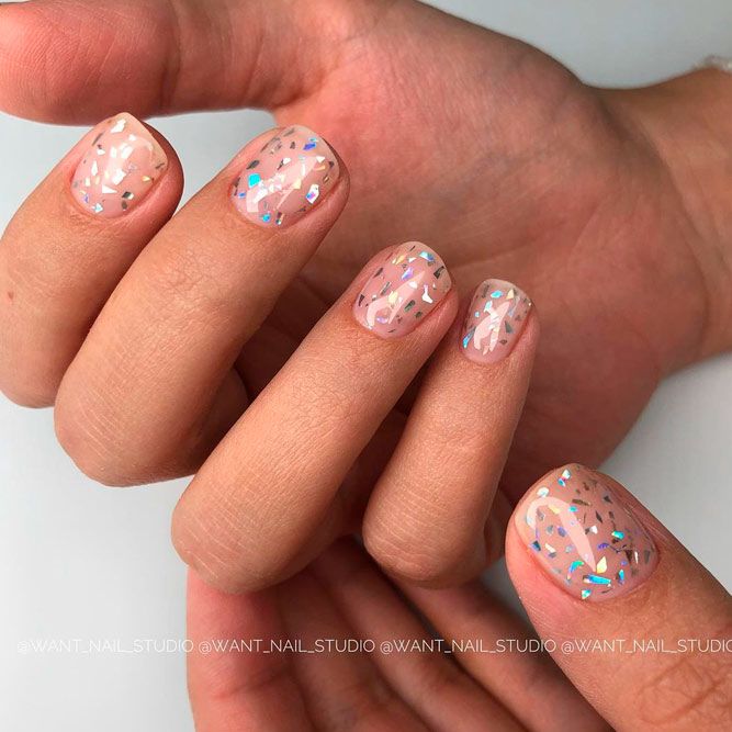 Nude Nails With Glass Design