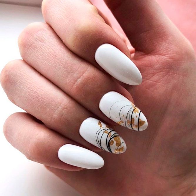 Alluring White Nails With Foil Accent