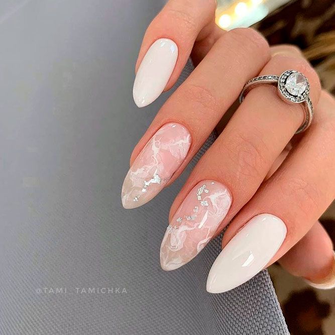 Gentle Marble Stone Effect for White Nails