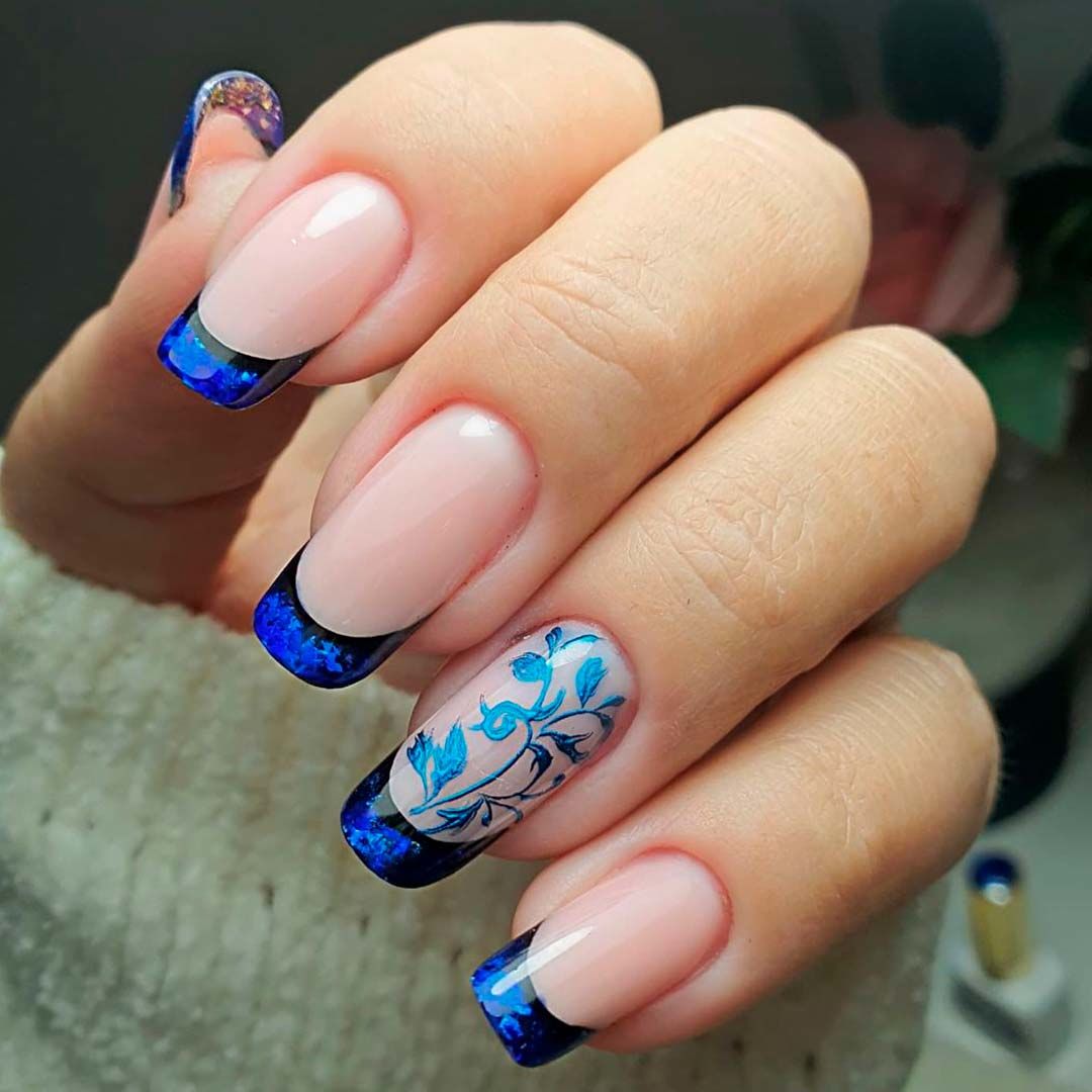 Inky Blue French Nails: Try to Be Bold