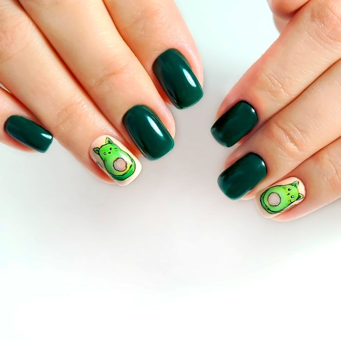 Wonderful Avocado Cat Nails Designs