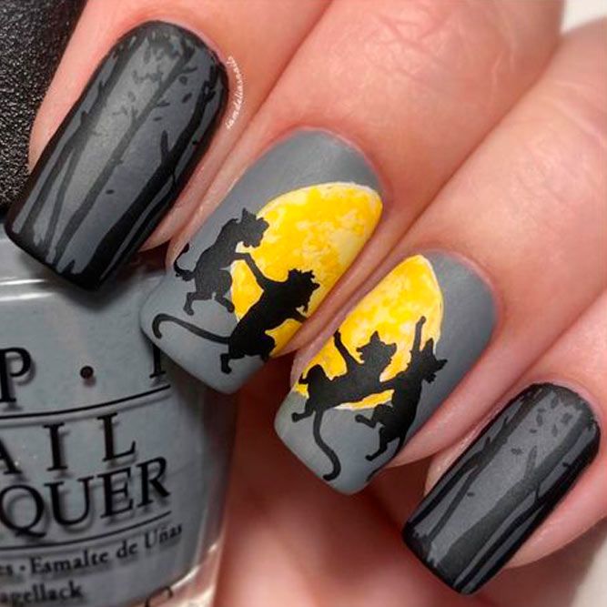 Creepy Halloween Nails with Black Cat Accent
