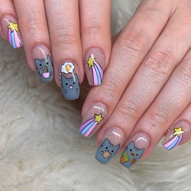 Pusheen Cat Nails Designs