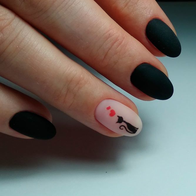 Matte Nails With A Cat Accent