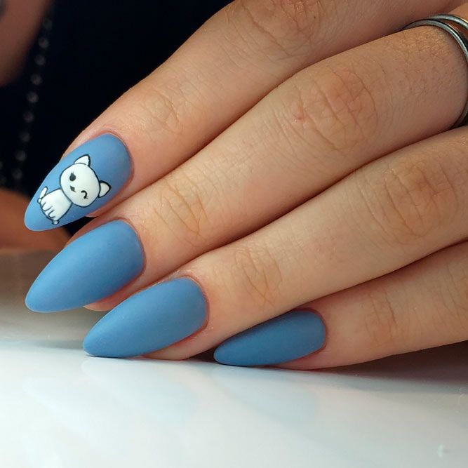 Matte Nails With A Cute Cat Accent