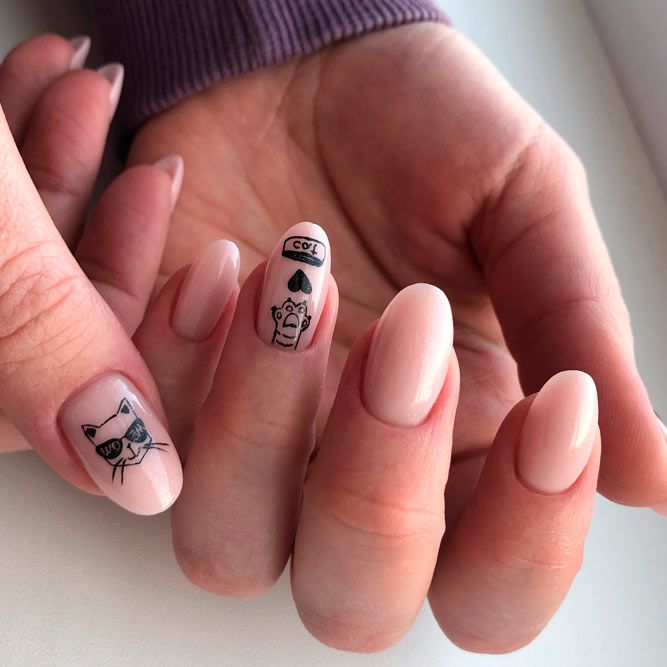 Nude Mani With A Black Cat
