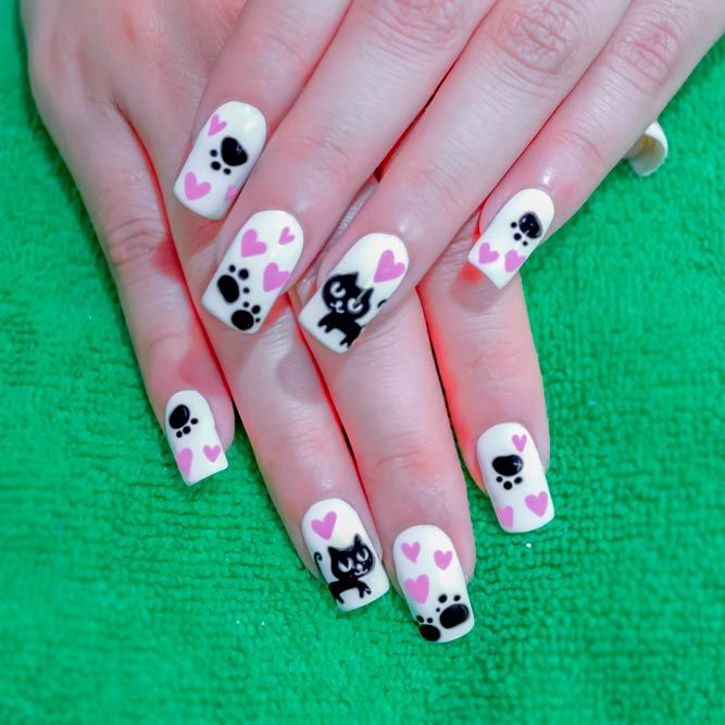White Nails With A Cat Art