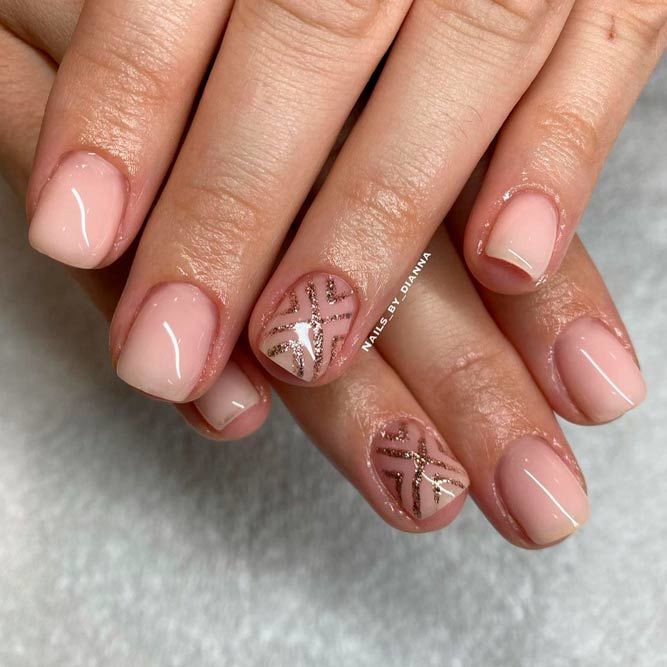 Geometric Nail Design With Gold Glitter