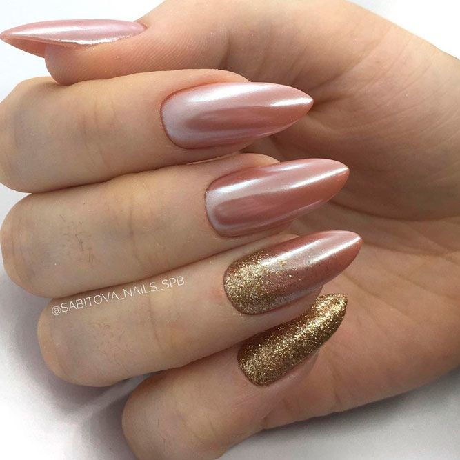Gold Glitter Luxe Nails With Accent