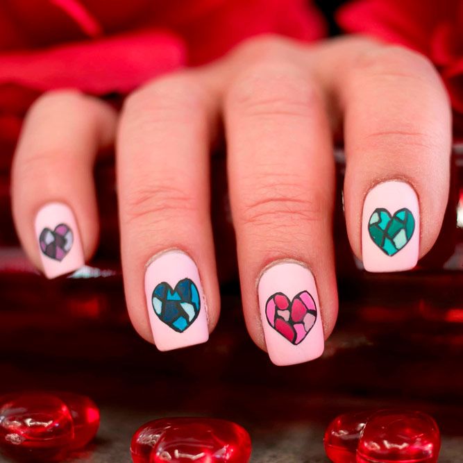 Tiny Hearts with Geometric Art for Valentines Day Nails