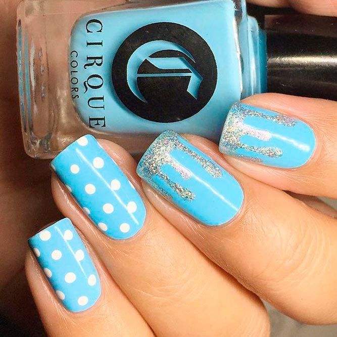Polka Dots And Elegant Blue Nails