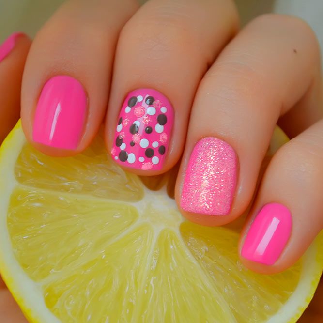 Sweet Pink Nails With Polka Dots