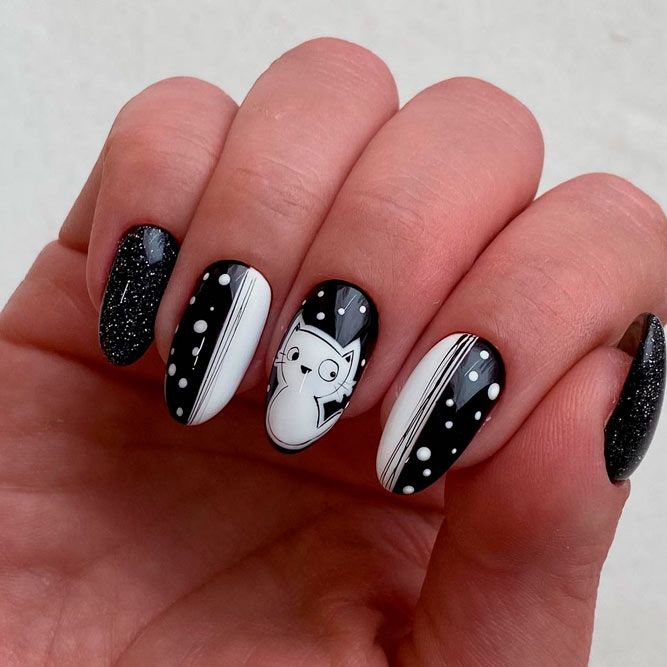 Black-White Nails With Polka Dots