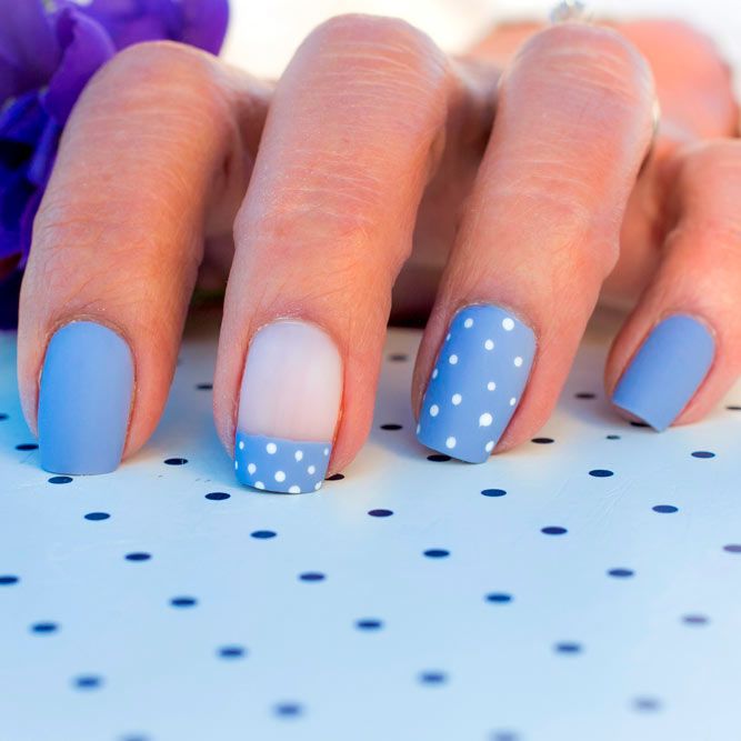 Matte French Nails With Polka Dots