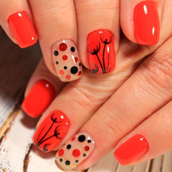 Red Glitter Polka Dots Nails Design