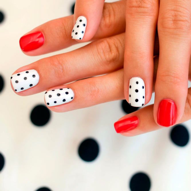 White Nails With Polka Dots
