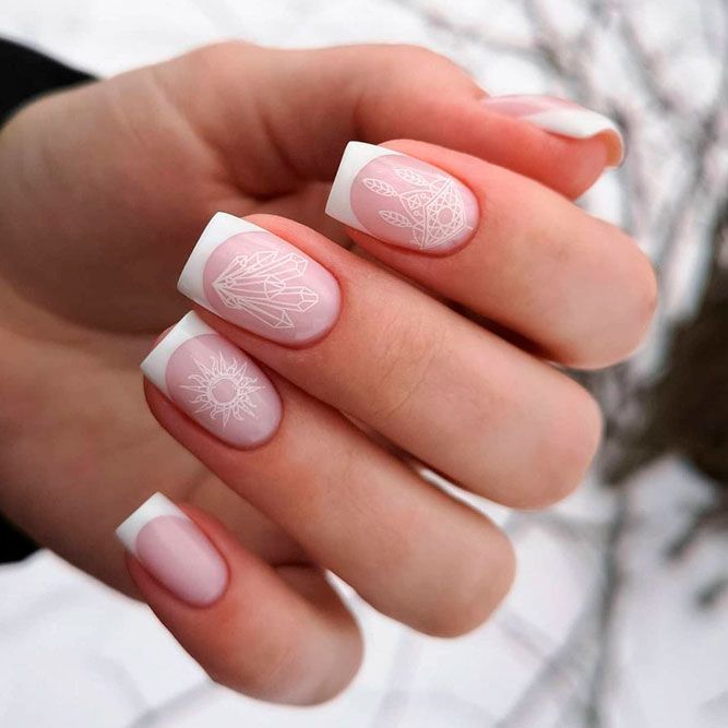 French Manicure with Different Art