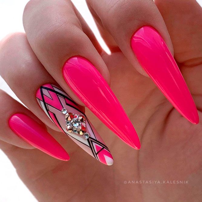 Rhinestone Pink Acrylic Nails