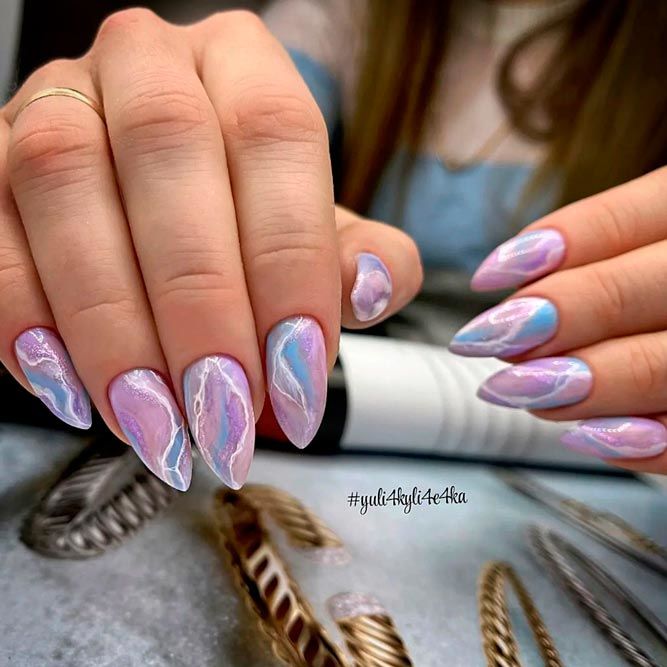 Marble Nails Design With Lavender Shades