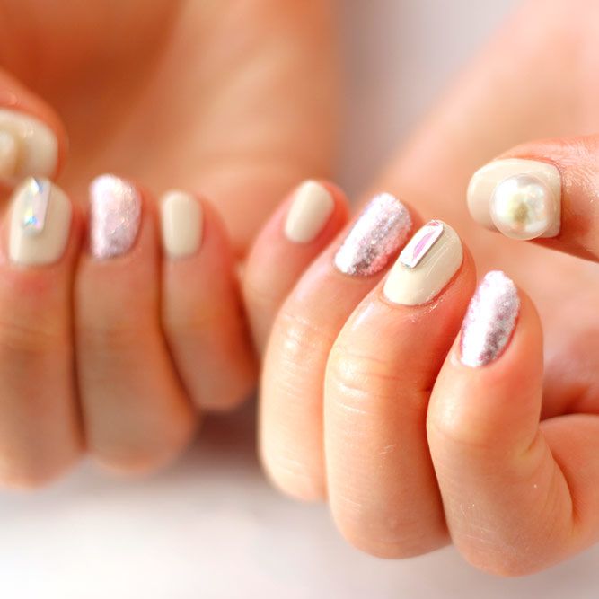 Pearl Nails with Gemstones