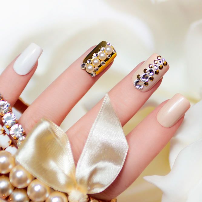 Gold Nails with Pearls
