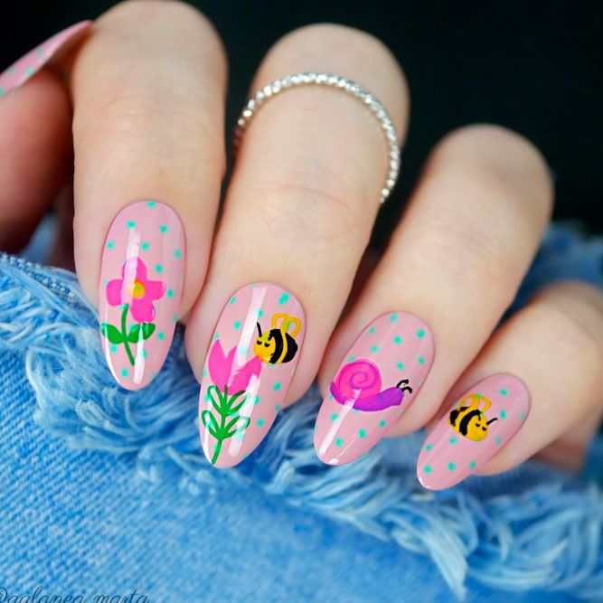 Bright Nail Designs With Insects