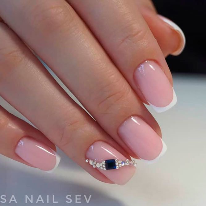 Rhinestone Accents on Square Nails